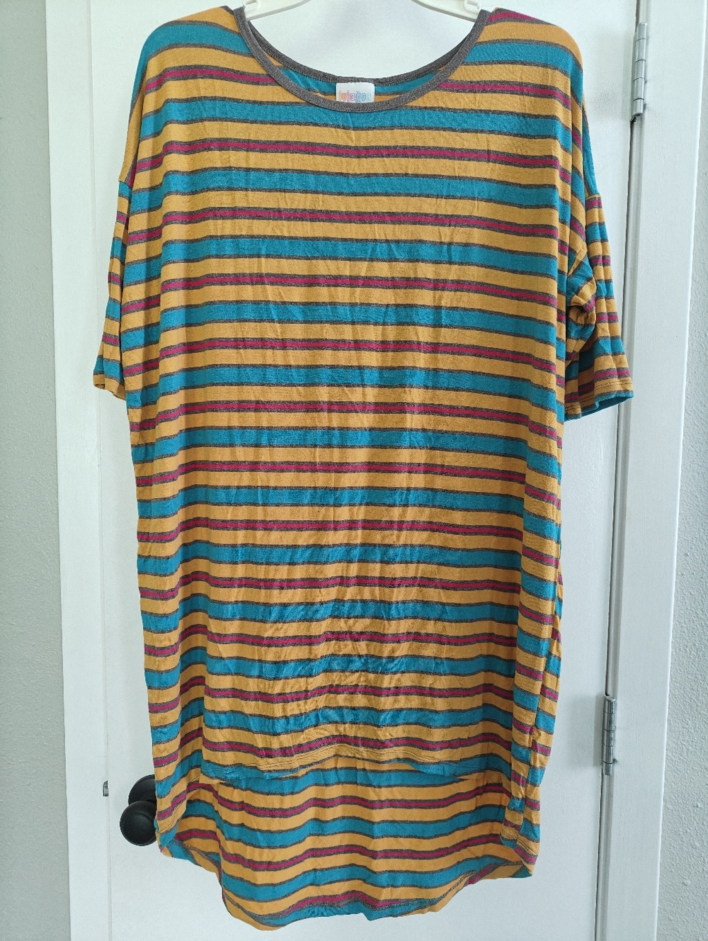 Lularoe Slouchy Oversized Striped High Low tee